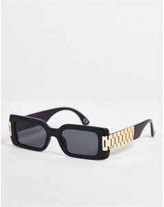 Черные матовые солнцезащитные очки в прямоугольной оправе с цепочками и черными стеклами Asos design