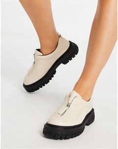 Кремово белые туфли с молнией спереди на плоской толстой подошве Miya Asos design