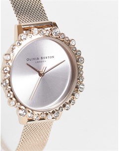 Часы с сетчатым ремешком цвета розового золота и отделкой циферблата в виде бусин Olivia burton