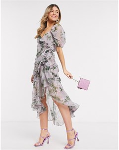Платье миди с запахом и цветочным принтом Asos design