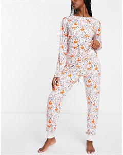 Кремовый длинный пижамный комплект с цветочным принтом Foxy Chelsea peers