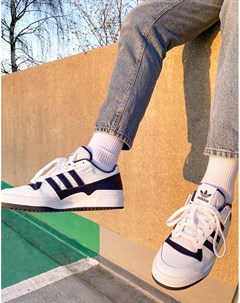 Белые низкие кроссовки с темно синими вставками Forum Adidas originals