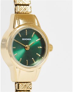 Золотистые часы браслет с зеленым циферблатом Sekonda