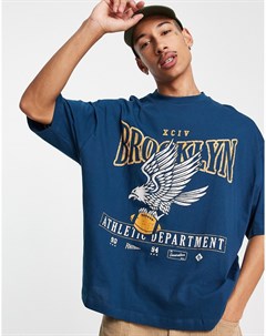 Oversized футболка темно синего цвета с университетским принтом спереди Asos design