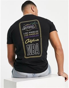 Черная футболка с неоновым принтом на спине LA Lakers New era
