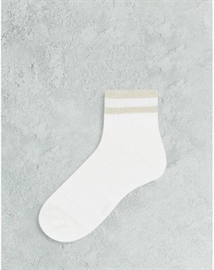 Белые носки из органического хлопка с полосками с блестками Monki