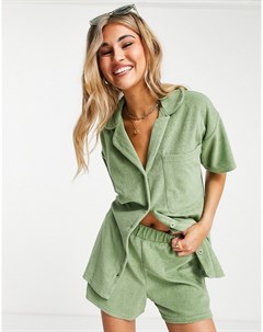 Свободная рубашка из махрового материала зеленого цвета от комплекта Daisy street