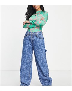 Oversized джинсы из органического смесового хлопка синего цвета с классической талией широкими штани Asos petite
