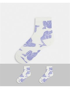 Набор из 2 пар носков с принтом тел голубого цвета из материала с добавлением органического хлопка P Monki