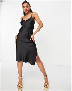 Черное атласное вечернее платье комбинация Miss selfridge