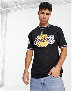 Черная сетчатая oversized футболка с аппликацией LA Lakers New era