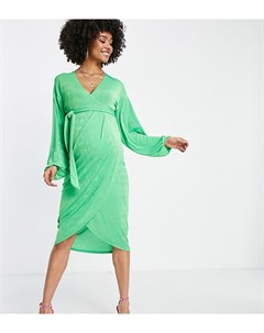 Зеленое облегающее платье миди из тонкого трикотажа с запахом и пышными рукавами с манжетами ASOS DE Asos maternity