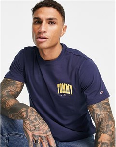 Темно синяя футболка с логотипом в университетском стиле на груди Tommy jeans