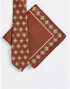 Узкий галстук и платок для нагрудного кармана с принтом в стиле ретро Asos design