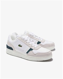 Белые кроссовки с зелеными вставками и Т образным зажимом Lacoste