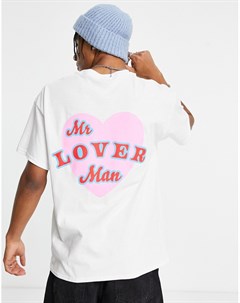 Oversized футболка белого цвета с принтом Lover на груди и спине Topman