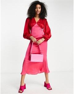 Платье макси в стиле колор блок красного и розового цвета Never fully dressed