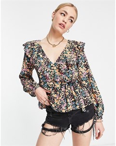 Блузка с разноцветным цветочным принтом и запахом Topshop