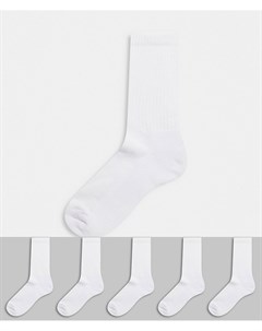 Набор из 5 пар спортивных носков с махровой подошвой белого цвета Asos design