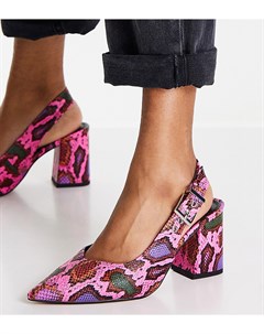 Розовые туфли для широкой стопы на блочном каблуке с ремешком через пятку и змеиным узором Wide Fit  Asos design