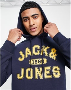 Худи без застежки темно синего цвета с логотипом Jack & jones