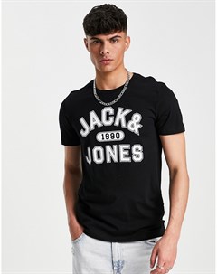 Черная футболка с круглым вырезом и логотипом Jack & jones