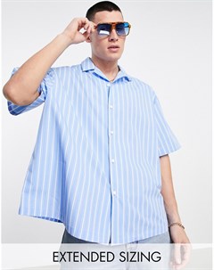 Свободная oversized рубашка в синюю полоску с отложным воротником Asos design