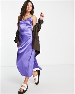 Атласное фиолетовое платье комбинация миди на бретельках Urban threads