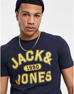 Темно синяя футболка с круглым вырезом и логотипом Jack & jones