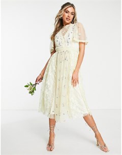 Кремовое платье миди для подружки невесты с цветочным принтом Frock and frill