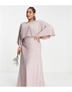 Платье макси подружки невесты приглушенного розовато лилового цвета с очень объемными рукавами Bride Frock and frill plus