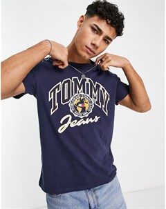 Темно синяя футболка с большим логотипом в университетском стиле Tommy jeans