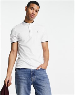 Белая футболка поло с воротником на пуговицах и окантовкой Essentials Jack & jones
