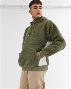 Oversized худи из плюша цвета хаки Asos design