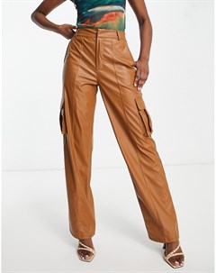Бежевые брюки из искусственной кожи с карманами от комплекта Missy Empire Missyempire