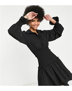 Черное свободное платье со сборками и расклешенными рукавами Parisian tall