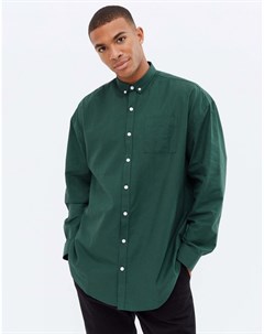 Зеленая оксфордская рубашка в стиле oversized с длинными рукавами в стиле 90 х New look