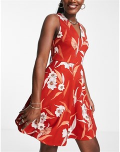 Красное приталенное платье мини с расклешенной юбкой и цветочным принтом Enyaa Ted baker london