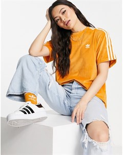 Оранжевая вельветовая футболка с тремя полосками Adidas originals