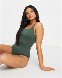 Зеленый слитный купальник с U образным вырезом на спине Swimming Essentials Nike