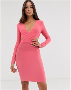 Розовое платье с отделкой на плече The girlcode