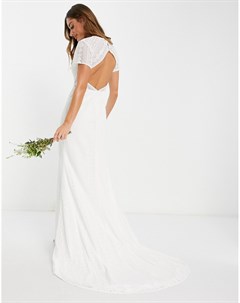 Белое свадебное платье с закрытым лифом вырезом и шлейфом Y.a.s
