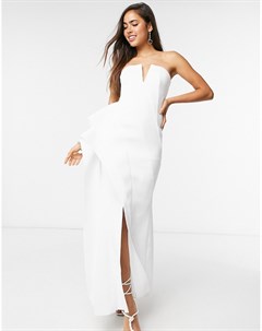 Белое платье бандо макси со вставками и баской сбоку Premium Asos design
