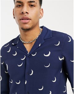 Темно синяя рубашка классического кроя с лунным принтом Asos design