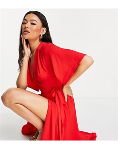 Красное платье с запахом и рукавами кимоно Liquorish