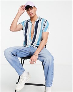 Рубашка с короткими рукавами из вискозы в полоску темно синего и сиреневого цветов Topman