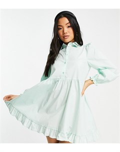 Поплиновое платье мини шалфейно зеленого цвета с присборенной юбкой и оборкой по нижнему краю Miss selfridge petite