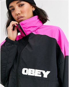 Oversize куртка в стиле колор блок с принтом на спине Obey