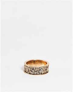Широкое фактурное кольцо золотистого оттенка с дизайном из листьев Asos design