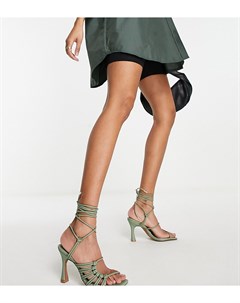 Шалфейно зеленые босоножки для широкой стопы на среднем каблуке с завязками на ноге декоративными ре Asos design